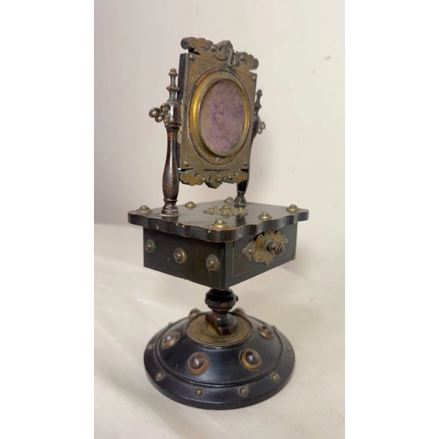 Antique 1800s English Handmade Wood Gilt Bronze Pocket Watch Holder Stand Vanity For Sale - Image 4 of 14