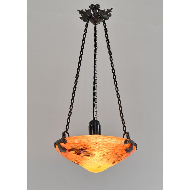 Charles Schneider Small French Art Deco Pendant Light by Le Verre Francais Schneider - 1925 Chandelier France For Sale - Image 4 of 14
