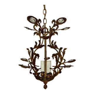 1920s Vintage French Crystal and Brass Chandelier For Sale