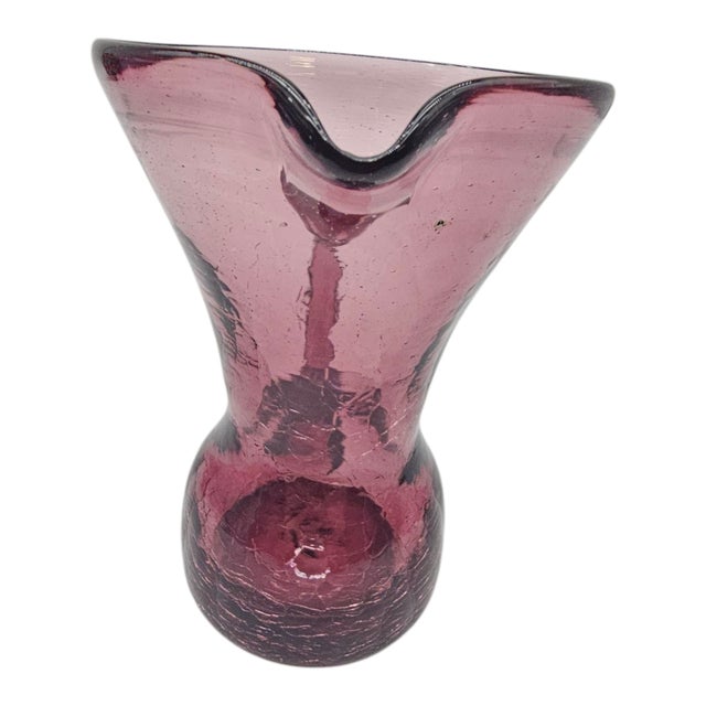 Mid 20th Century Vintage Amethyst Crackle Glass Pitcher – Hand Blown Heritage Style Jug in Mid-Century Hue For Sale - Image 5 of 7