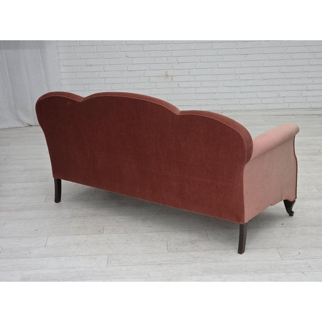 Vintage Danish Two-Seater Sofa in Salmon Pink Furniture Velour, 1950s For Sale - Image 10 of 18
