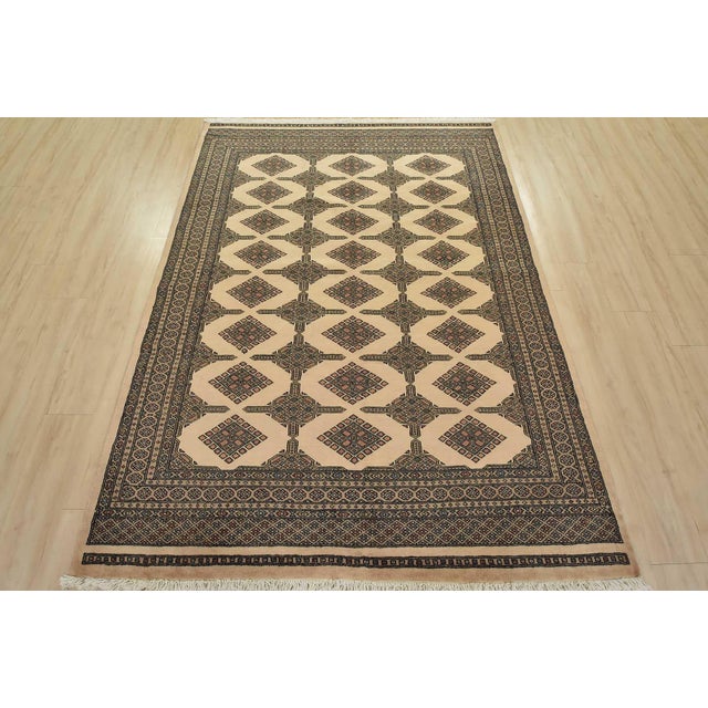 Farmhouse Bokhara Jaldar Rug 5’7” X 7’8” Beige Wool Tribal Hand-Knotted Oriental Carpet For Sale - Image 3 of 12