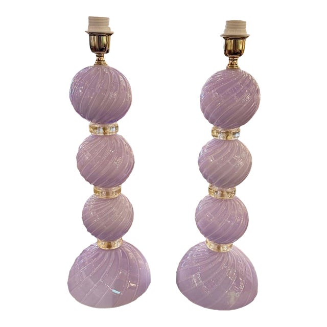 Lavender and Gold Murano Glass Lamps For Sale