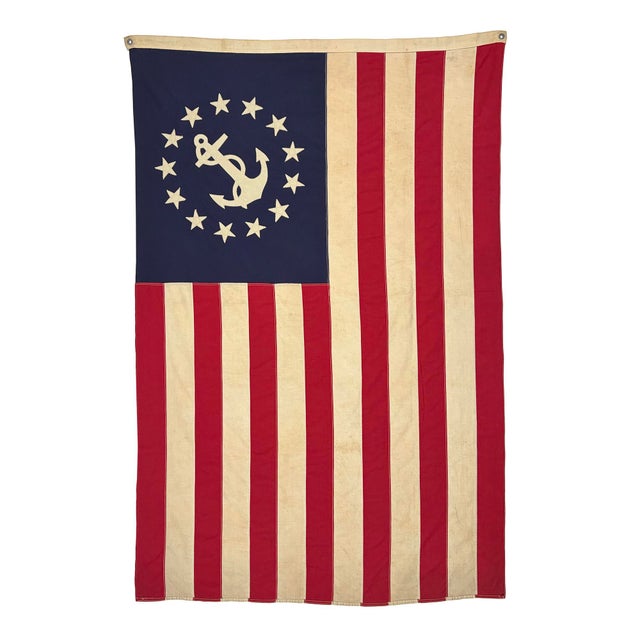 Red Large Modified Vintage Cotton Flag With New Yacht Ensign Emblem For Sale - Image 8 of 8