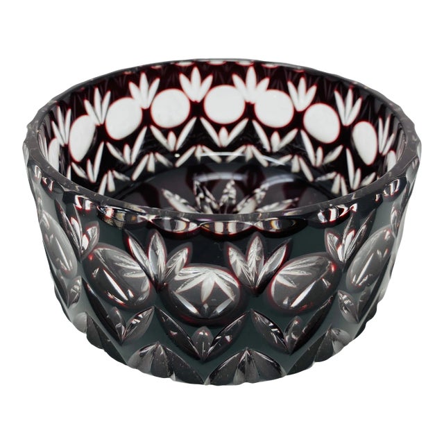 Vintage Deep Magenta Czech Cut Crystal Bowl For Sale