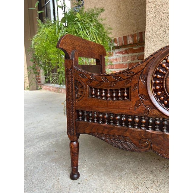 Antique French Carved Planter Breton Brittany Oak Doll Bed Fireside Box C1890 For Sale - Image 17 of 18