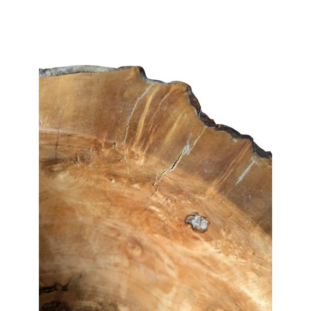 Handcrafted Live Edge Burl Wood Footed Pedestal Bowl Heavy Signed Roland Hardee For Sale - Image 11 of 17
