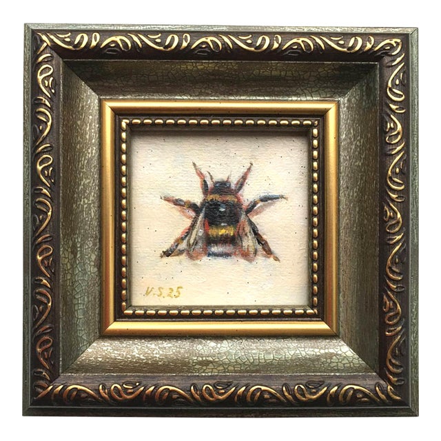 Framed Insect Bee Fly Painting Original Vintage Style by Valeriya Serova For Sale