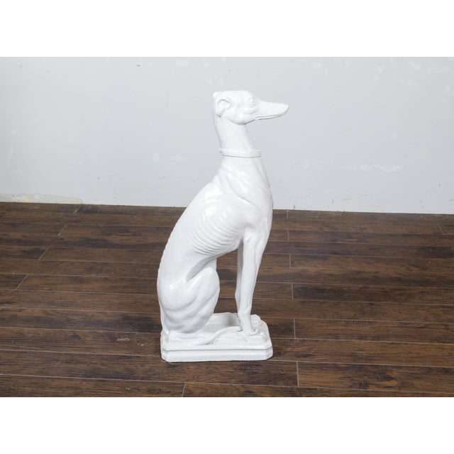 Ceramic Midcentury Italian White Porcelain Sculpture of a Calm, Sitting Greyhound For Sale - Image 7 of 12