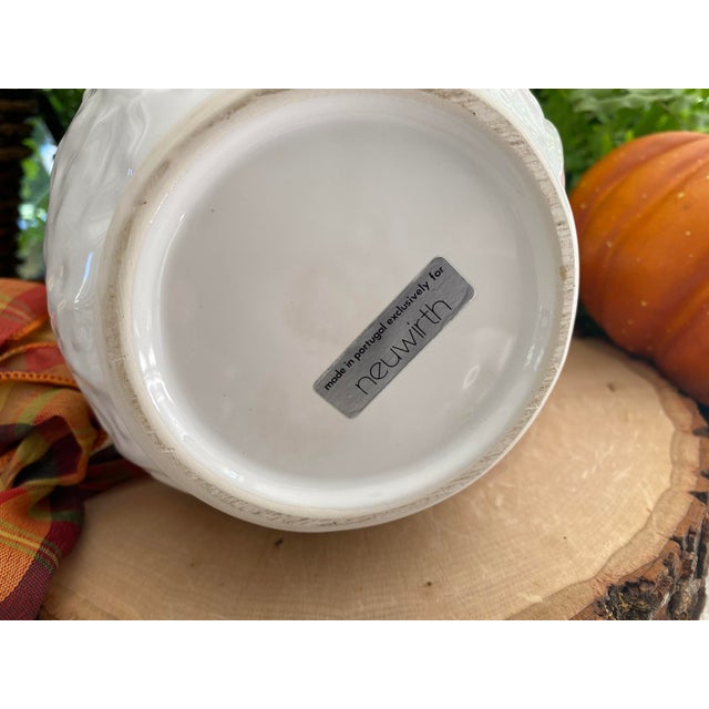 1980's Water Pitcher: White Majolica Cabbage Leaf Design Made in Portugal for Neuwirth, 8.5" HIgh For Sale - Image 14 of 14