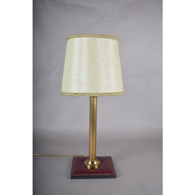 Mid-Century Modern Brass Table Lamp with Leather Base in the style of Jacques Adnet, 1960s For Sale - Image 3 of 11