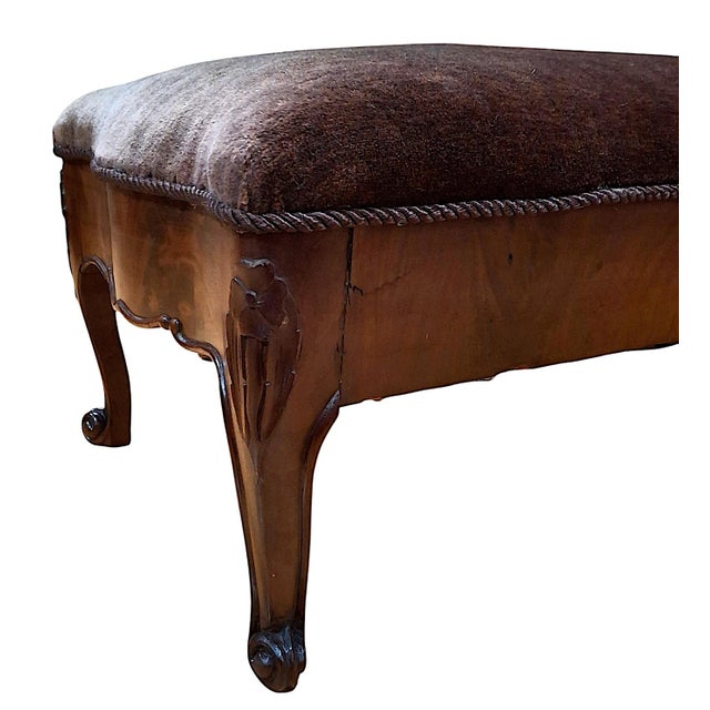 Wood 19th-Century French Carved Mahogany and Mohair Bench For Sale - Image 7 of 12