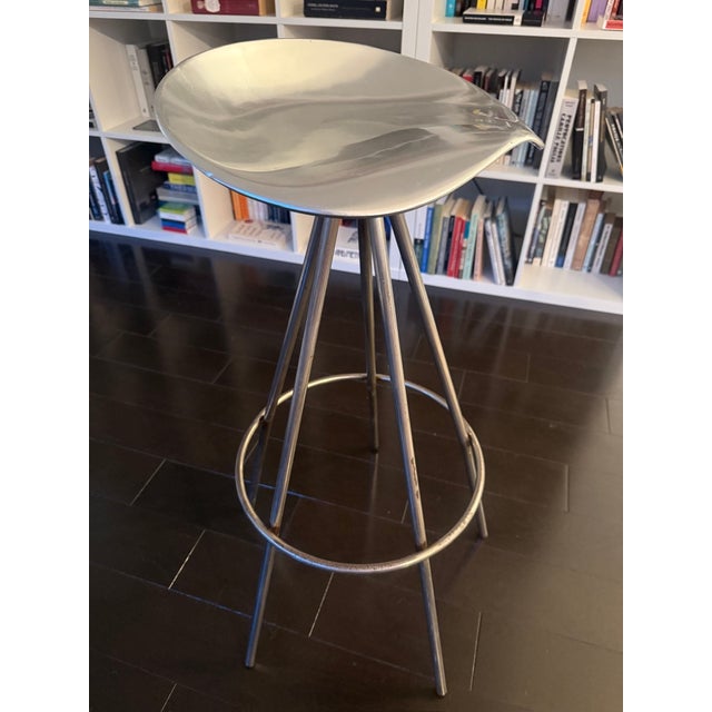 Set of four authentic Jamaica bar stools, designed by Pepe Cortés and manufactured by Amat in Spain. Each stool is stamped...