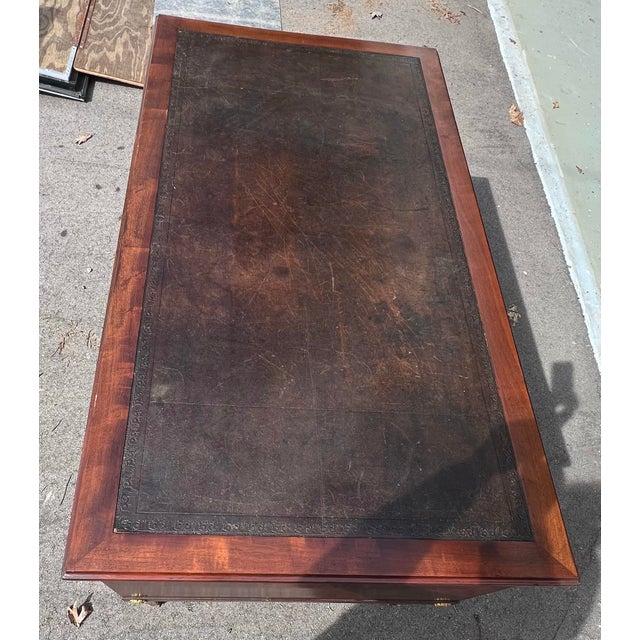 Neoclassical French Neoclassical Mahogany Leather Top Desk With Ormolu Urn Mounts & Pull-Out Slides For Sale - Image 3 of 12