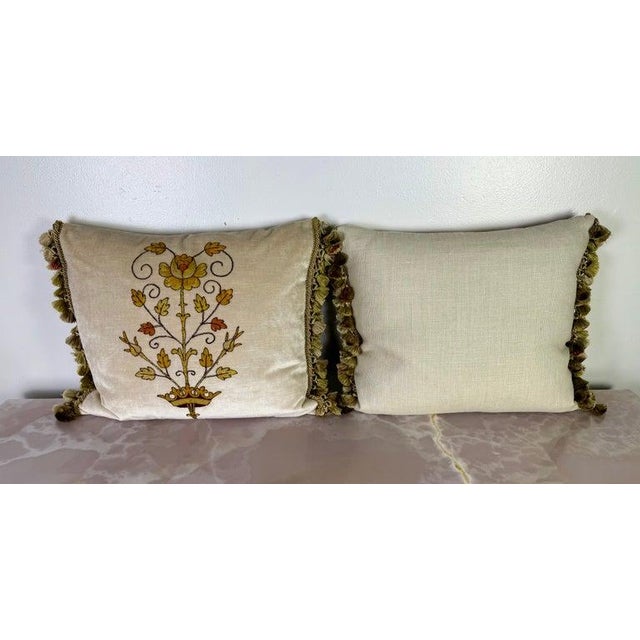 Pair of Pillows With 19th Century Hand-Applied Appliqués For Sale - Image 9 of 9