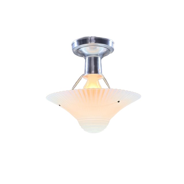 Art Deco Vintage Three Chain Bowl Light 1920s 1930s Robin's Egg Blue Bedroom or Hallway Ceiling Light Restored With Paint and Wiring For Sale - Image 3 of 7