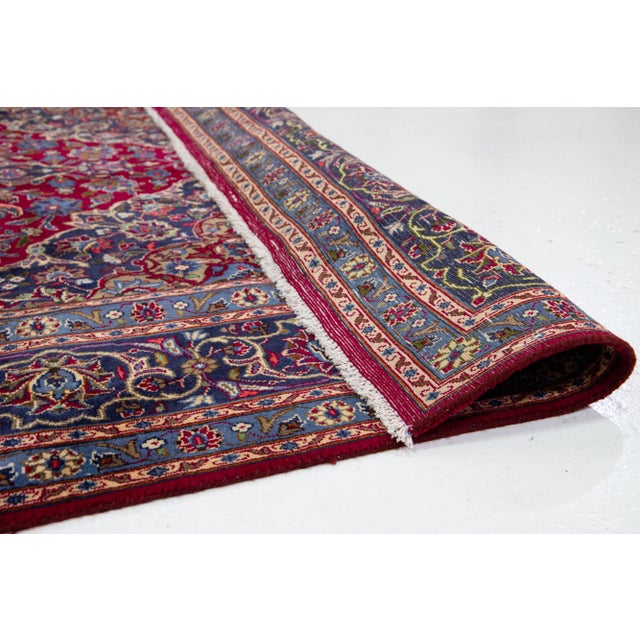 Vintage Medallion Red Wool Rug Persian Kashan From the 1940s For Sale - Image 4 of 10