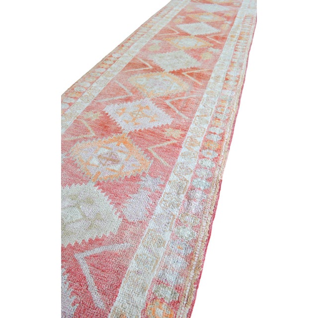 Pink Turkish Hand-Knotted Runner Rug Hallway Decor For Sale - Image 8 of 14