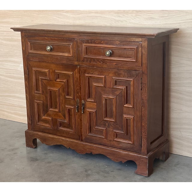 20th century Catalan Spanish carved walnut chest of drawers, highboy or console Country Provincial Chiffoniere was...