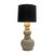 1970s Postmodern Matte Off-White Sculptural Ceramic Table Lamp With Black Striped & Gold Foil Shade For Sale