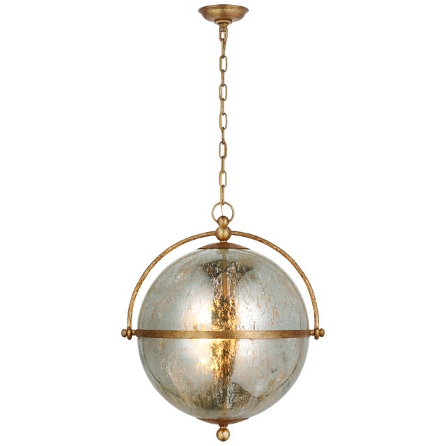 Bayridge XL Pendant in Gilded Iron with Antique Mercury Glass Designer: Chapman & Myers Canopy: 5.5" Round Mounting: Chain...