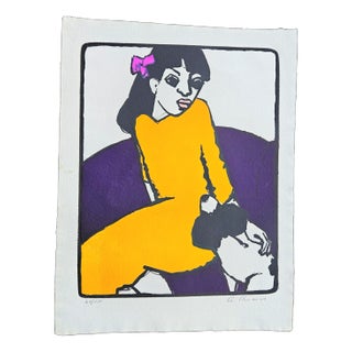 Gernot Kissel, Woman with Dog, 1970s, Lithograph For Sale