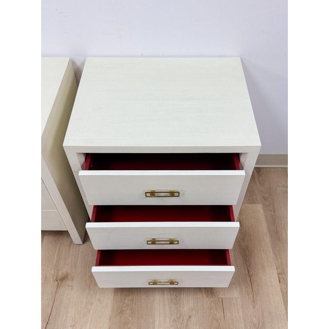 Early 20th Century Pair of Mitchell Gold + Bob Williams White Nightstands, Red Drawers For Sale - Image 11 of 14