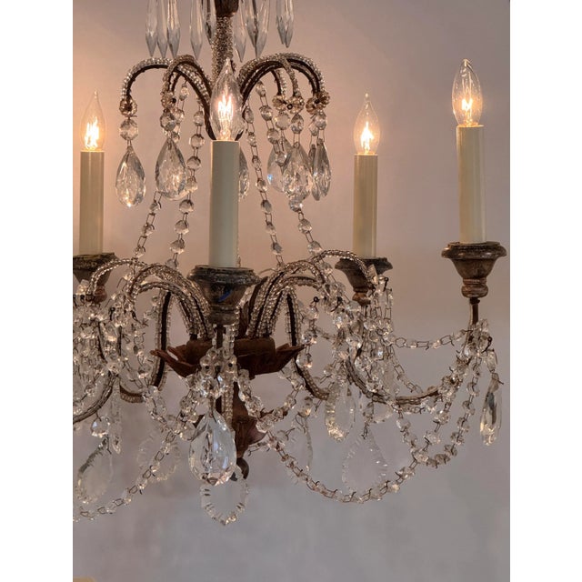 Italian Crystal Chandelier With Draped Beading For Sale - Image 6 of 9