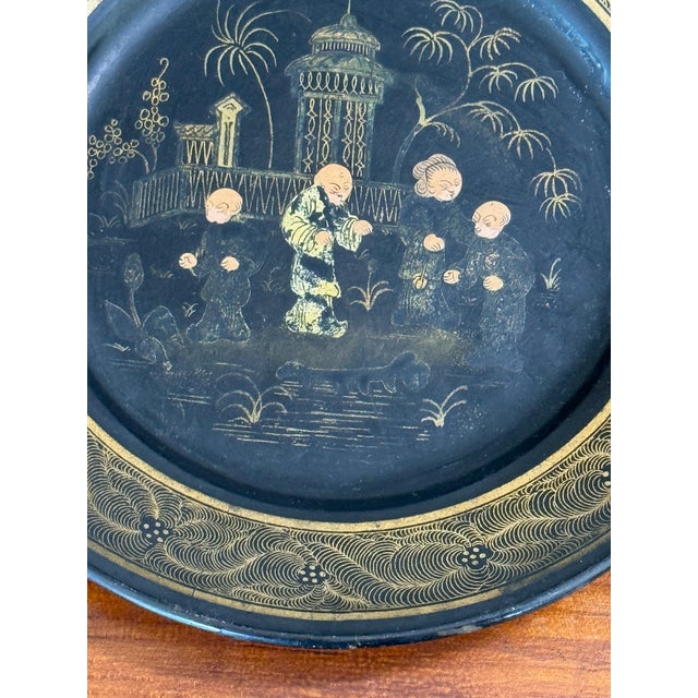 English Pair of Papier Mache Chinoiserie Wine Coasters For Sale - Image 3 of 7