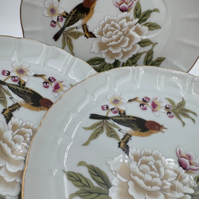 Figurative 1950s Snack Plates in Chinese Garden by Shafford 8 1/8" - Set of 3 For Sale - Image 3 of 7