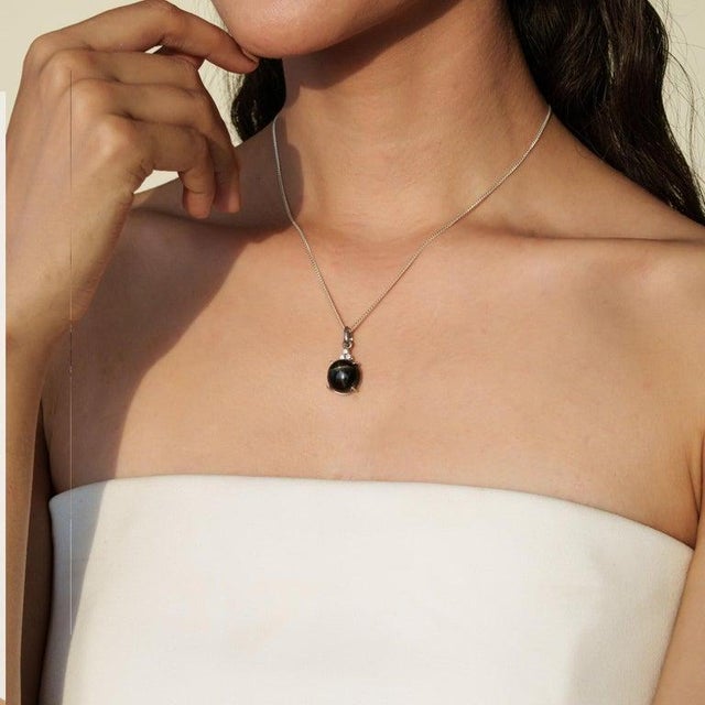 Sterling Silver Black Star Drop Pendant With Zircons For Sale - Image 6 of 12