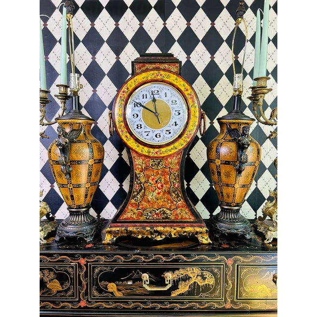 Castilian Imports Oversized Italian Florentine Style Hand-Painted Mantel Clock For Sale - Image 16 of 18