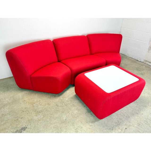 A stunning cozy, comfortable and flexible 4-piece modular sofa by John Mascheroni for Vecta Contract Corp. Set includes...