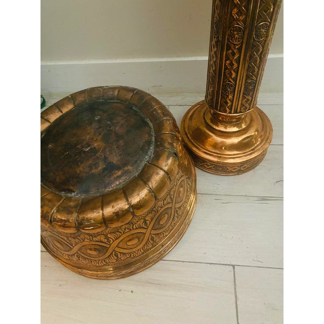 Early 20th Century Copper Hand Etched Pot Jardinière With Pedestal For Sale - Image 11 of 12