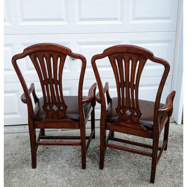 Elevate Your Space With This Exceptional Pair of Jonathan Charles Mahogany Leather Armchairs. For Sale - Image 9 of 12