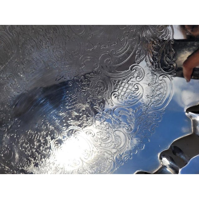 Vintage Silver Metal Tray For Sale - Image 9 of 17