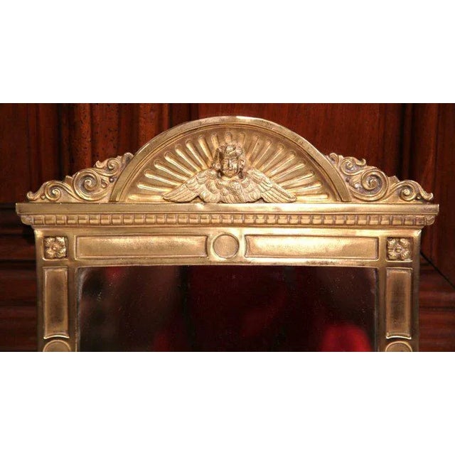 Late 19th Century 19th Century French Repoussé Brass Wall Mirror With Cherub Crest For Sale - Image 5 of 7