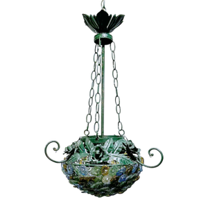Vintage Italian Tole Chandelier With Murano Glass Flowers
