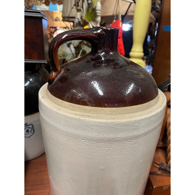 Ceramic Antique Stoneware Crock /Jug With Blue Clover 5 Gallon For Sale - Image 7 of 8