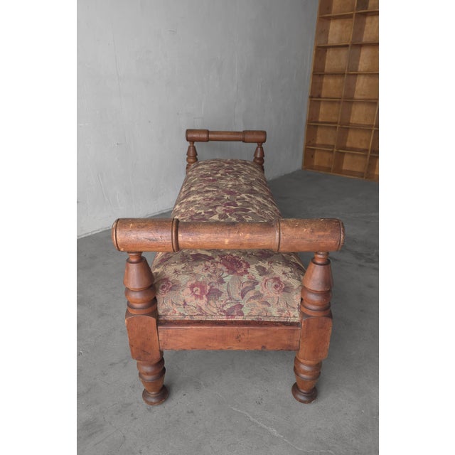 Wood Chhunky Antique French European Bench in Floral Tapestry For Sale - Image 7 of 10