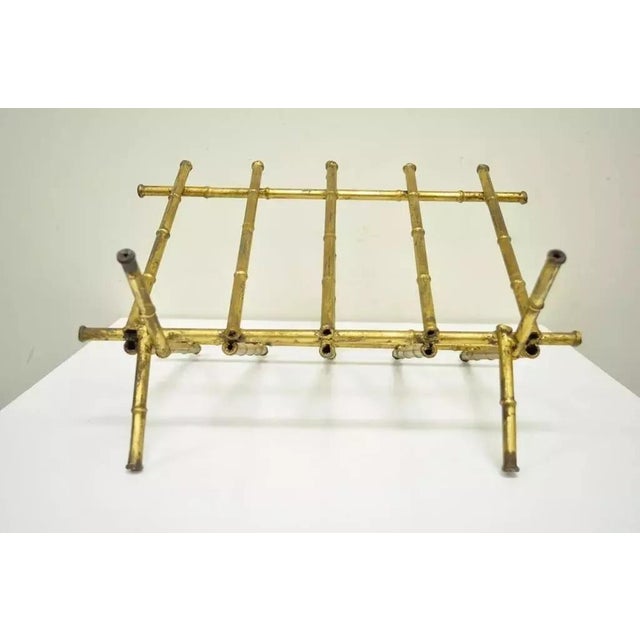 Mid 20th Century Vtg Italian Hollywood Regency Gold Gilt Faux Bamboo Tole Magazine Rack Holder For Sale - Image 10 of 12