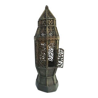 Tall Moroccan Style Carved Wood Standing Candle Cabinet Floor Stand For Sale