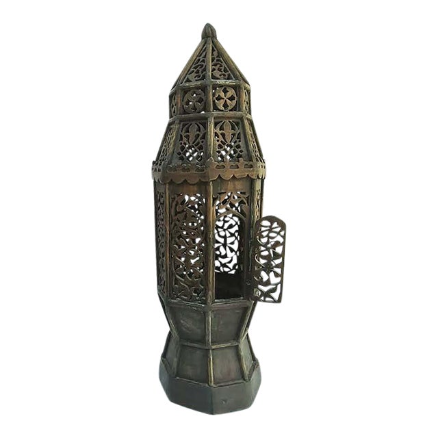 Tall Moroccan Style Carved Wood Standing Candle Cabinet Floor Stand For Sale