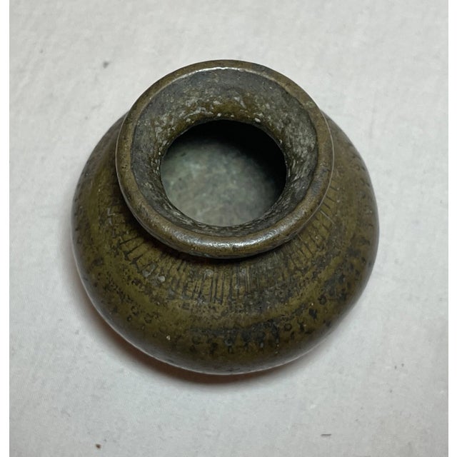 Rare Antique 1800's Diminutive Nepal South Asia Tooled Bronze Ritual Pot Vase For Sale In New York - Image 6 of 8