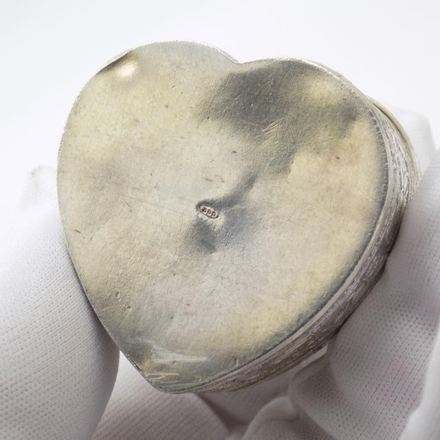 Vintage Italian Genuine Silver 800 Heart-Shaped Trinket Box with Floral Detail, 1980s For Sale - Image 9 of 13