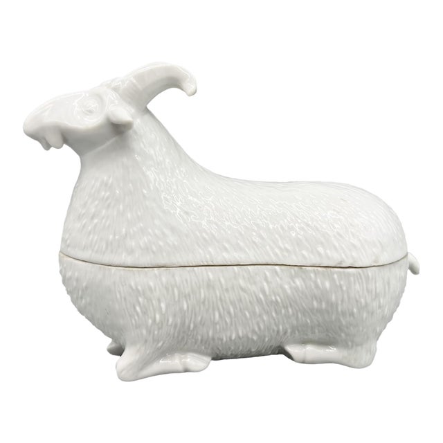 Vintage Mottahedeh White Ram Butter Dish/ Trinket Dish For Sale