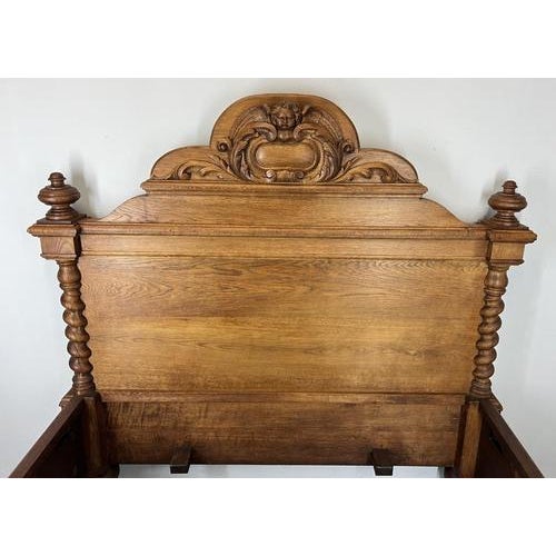 Antique French Style Oak Double Bed Frame with Carved Headboard For Sale - Image 14 of 18