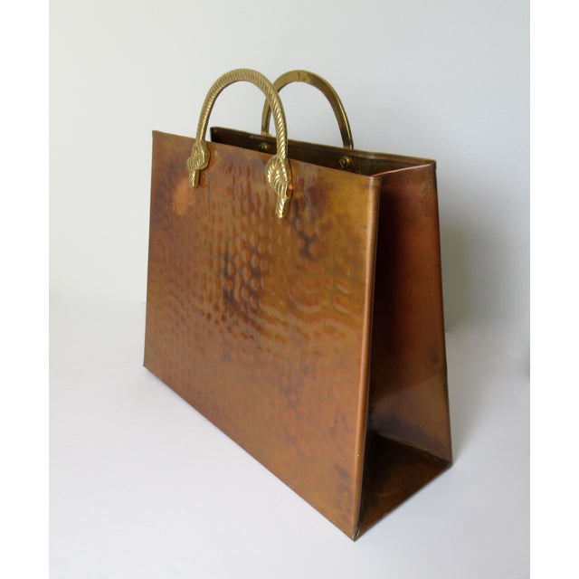 Mid-Century Modern Vintage C.1950's Hollywood Regency Hammered Copper & Polished Brass Magazine Holder For Sale - Image 3 of 13