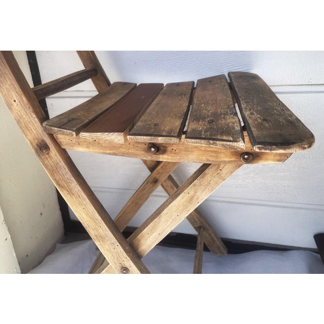 Rustic Folding Wooden Chair 1950s For Sale - Image 4 of 16