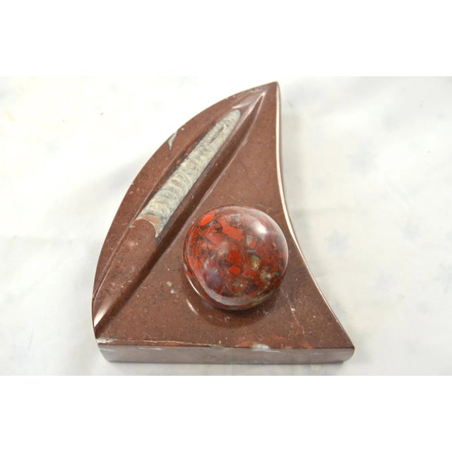 Red Fossil Stone Wedge with Sphere For Sale - Image 4 of 7